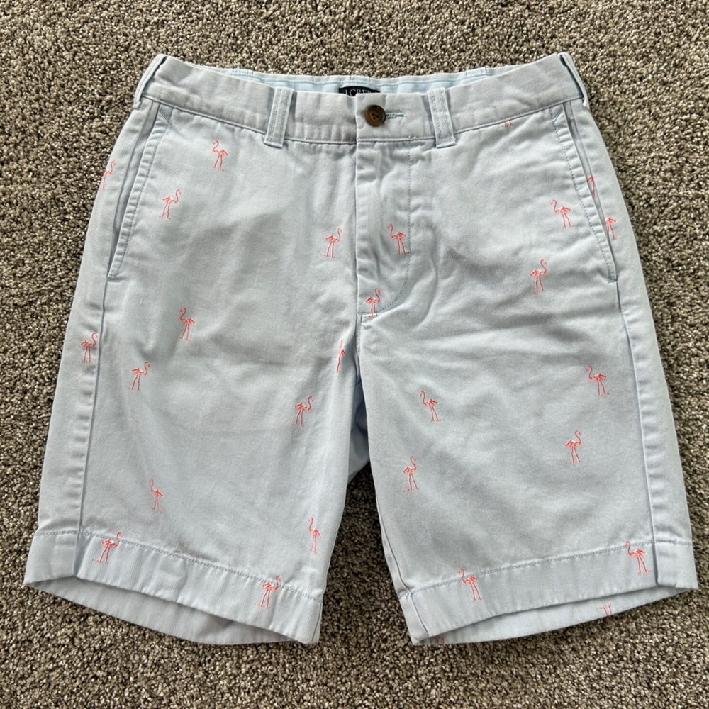 J. Crew Men's "Gramercy" Blue Chino Short 29W x 8.5" Inseam Cotton Pink Flamingo